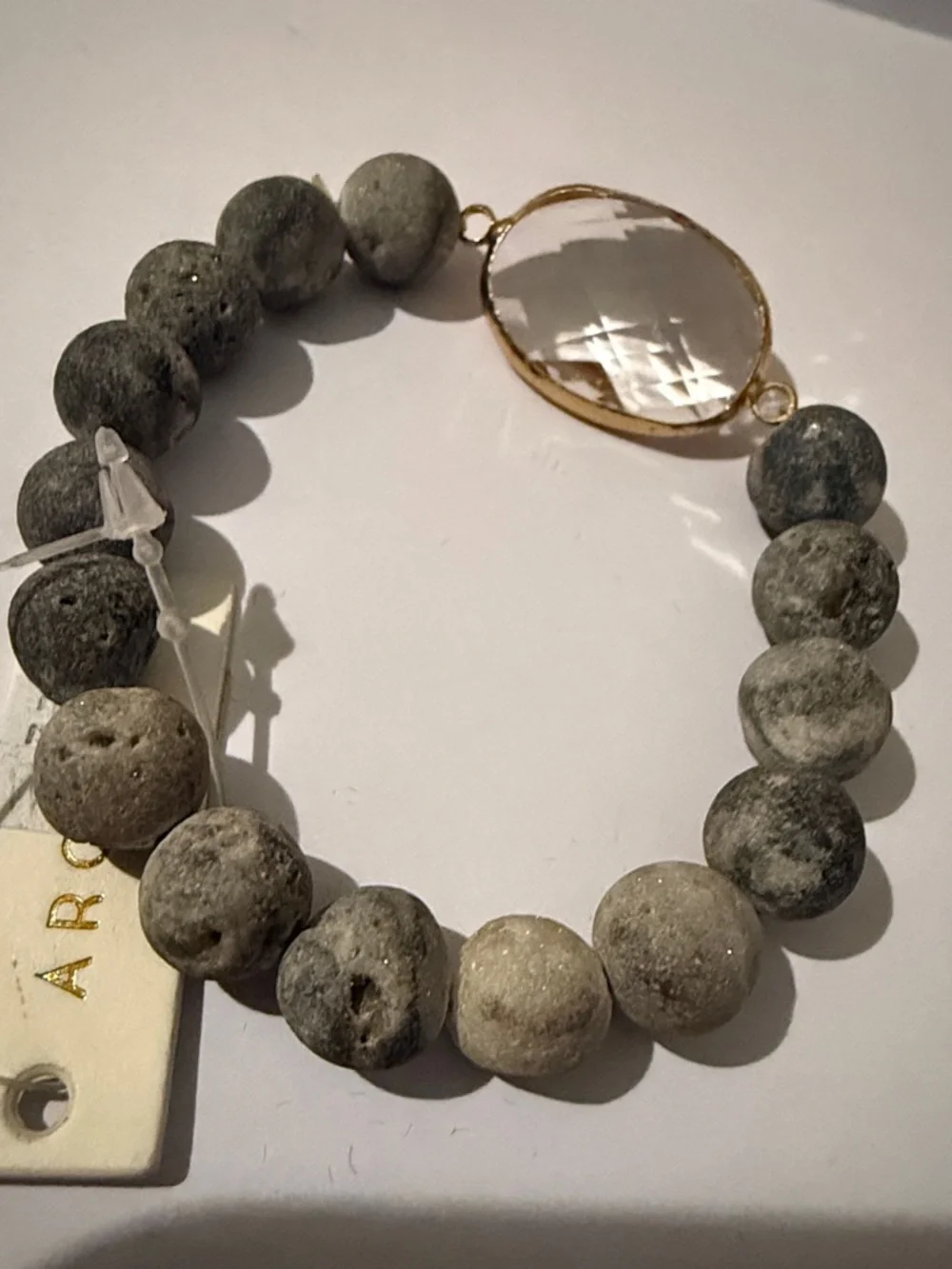 Stone Beaded Stretch Bracelet set of 2 with Gold Accents